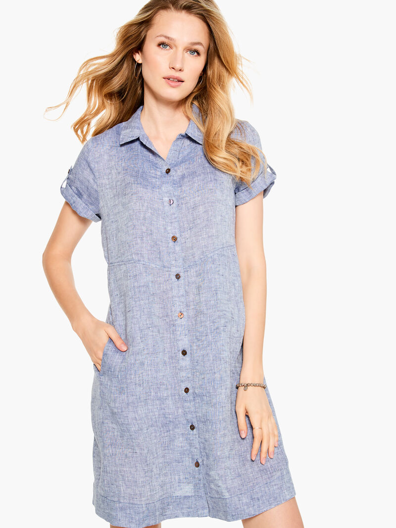 Woman Wears Drifty Linen Shirt Dress image number 0