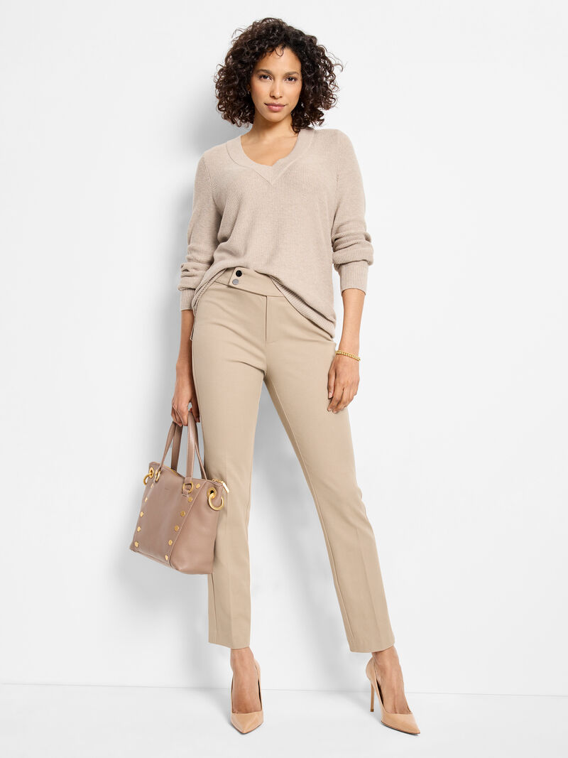 Woman Wears 28" Copley Straight Cotton Bi-Stretch Extended Tab Pant image number 0