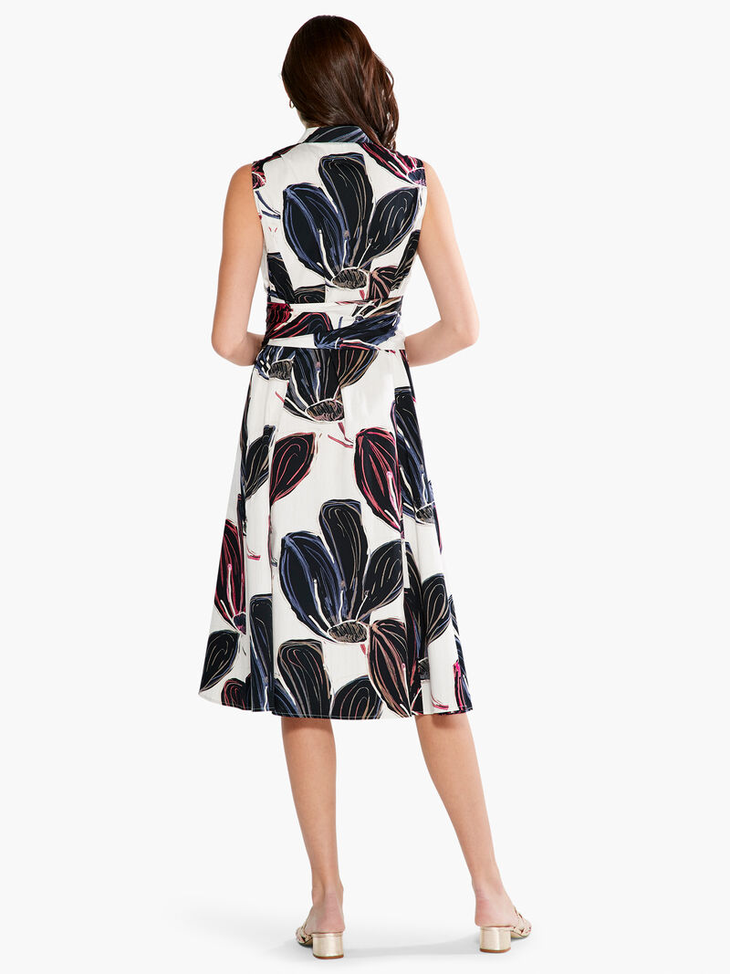 Woman Wears Stamped Flowers Shirt Dress image number 2