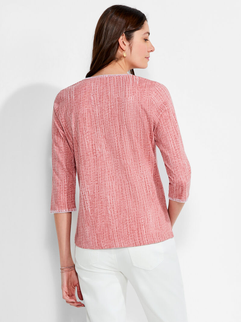 Woman Wears NZT 3/4 Sleeve Split Collar Stitch Top image number 2