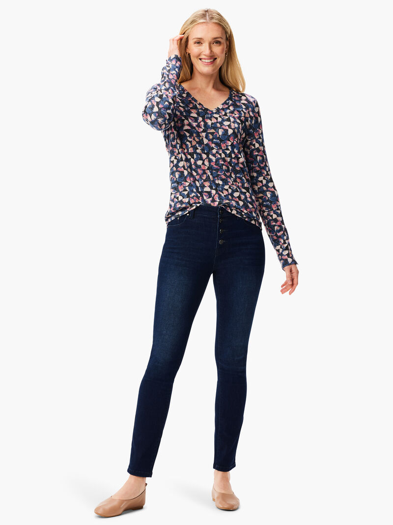 Woman Wears NZT Sweet Dreams Long Sleeve Half Moon Button Tee image number 3