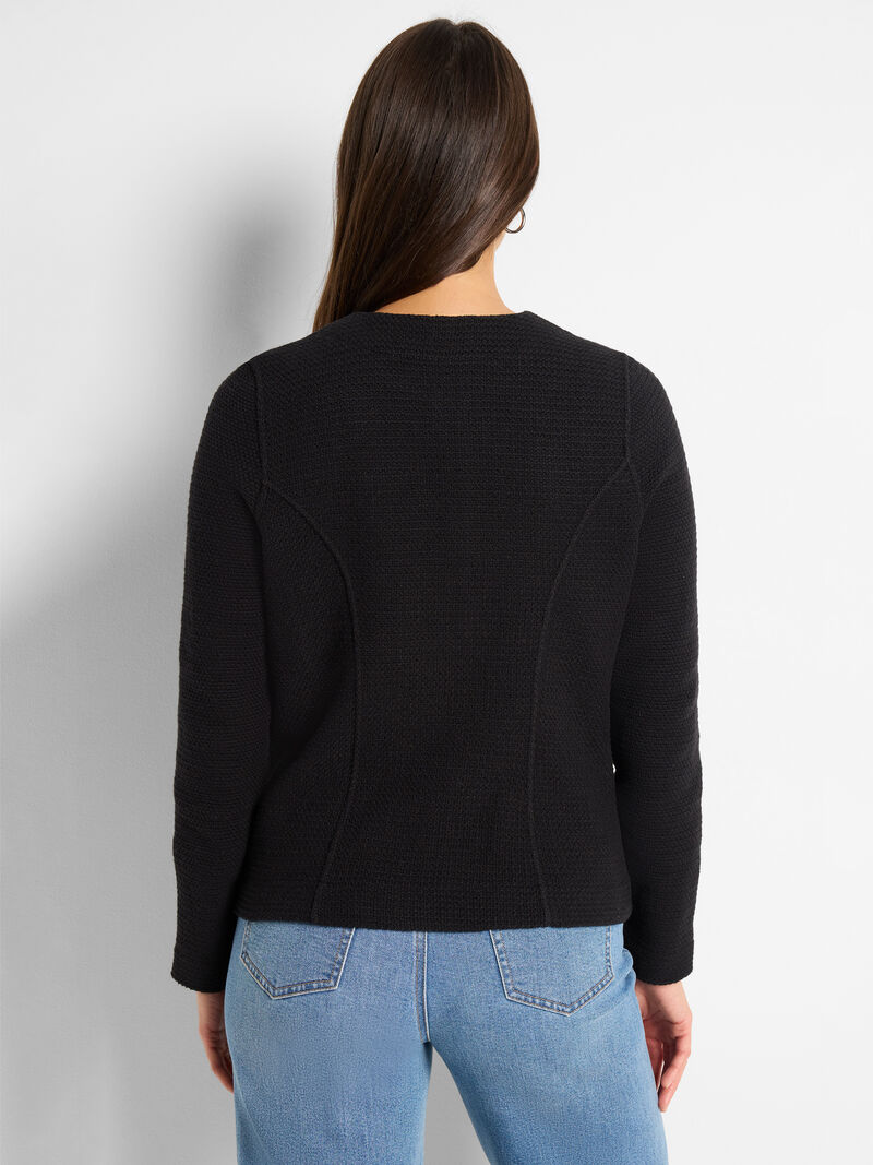 Woman Wears Weave Mix Knit Zip Jacket image number 6