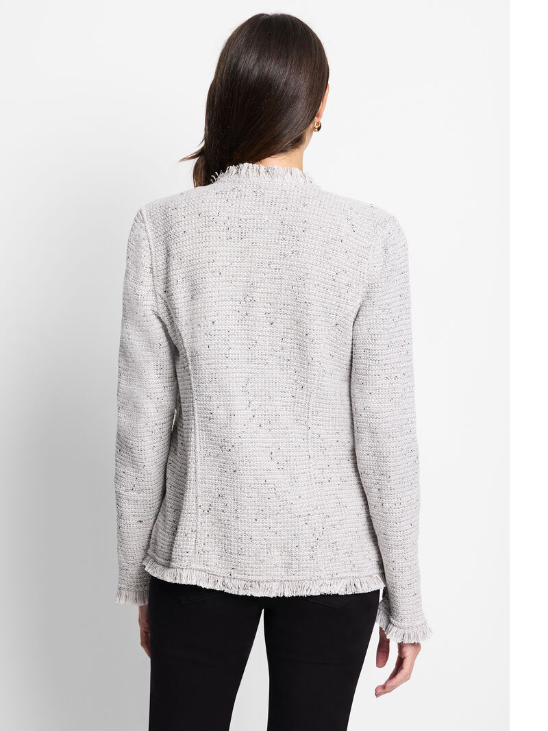 Woman Wears Fringe Mix Knit Pocket Jacket image number 3