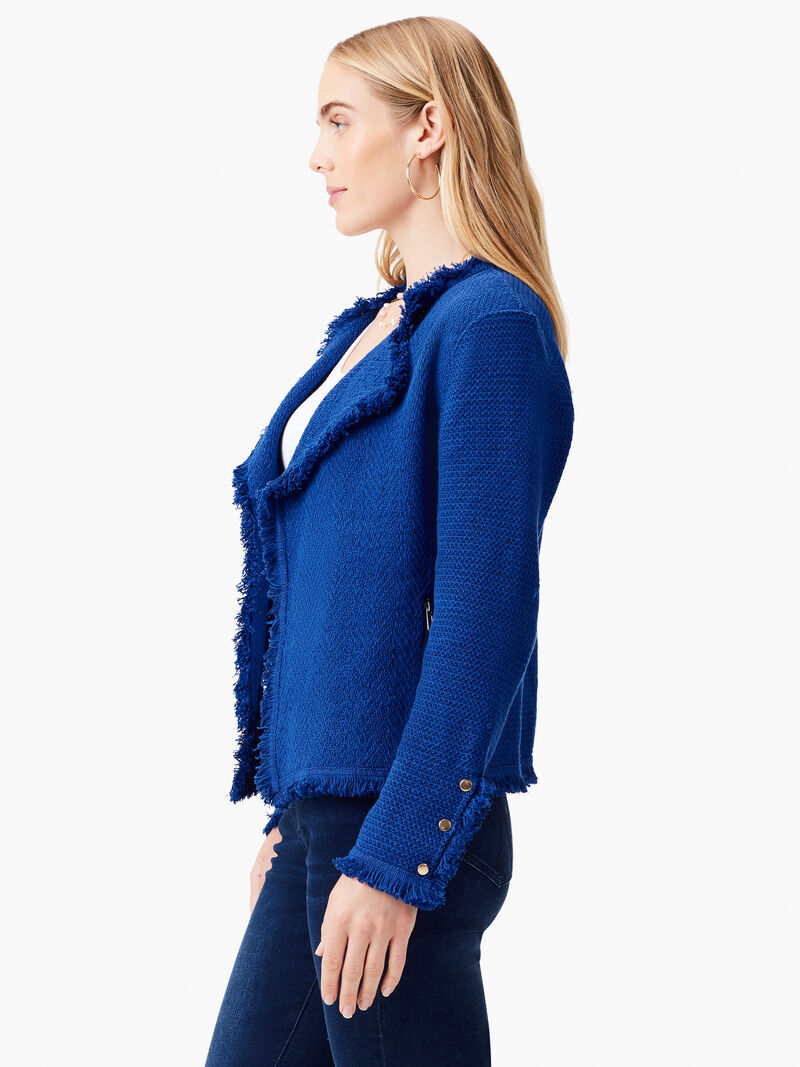 Woman Wears Fringe Mix Knit Blazer image number 1