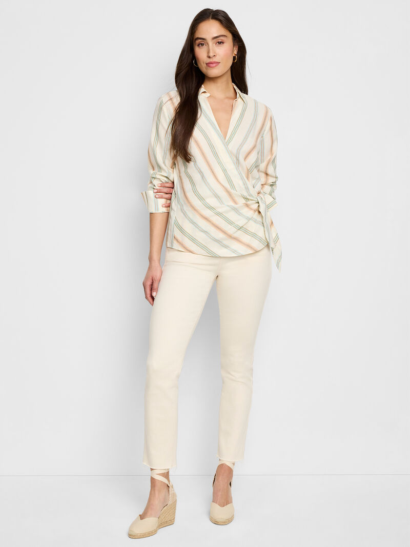 Woman Wears Striped Weekly Wrap Woven Top image number 1