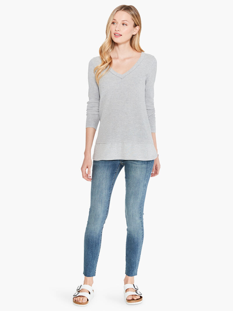 Woman Wears Waffle Vital V Neck Sweater image number 3