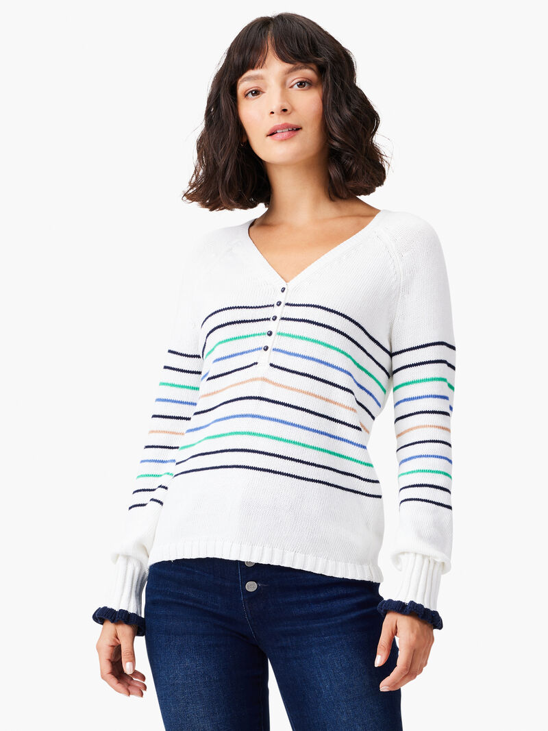 Woman Wears Maritime Stripe Sweater image number 1