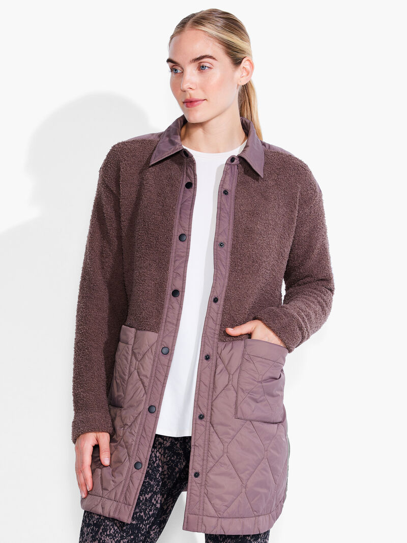Woman Wears Quilted Mix Media Coat image number 3