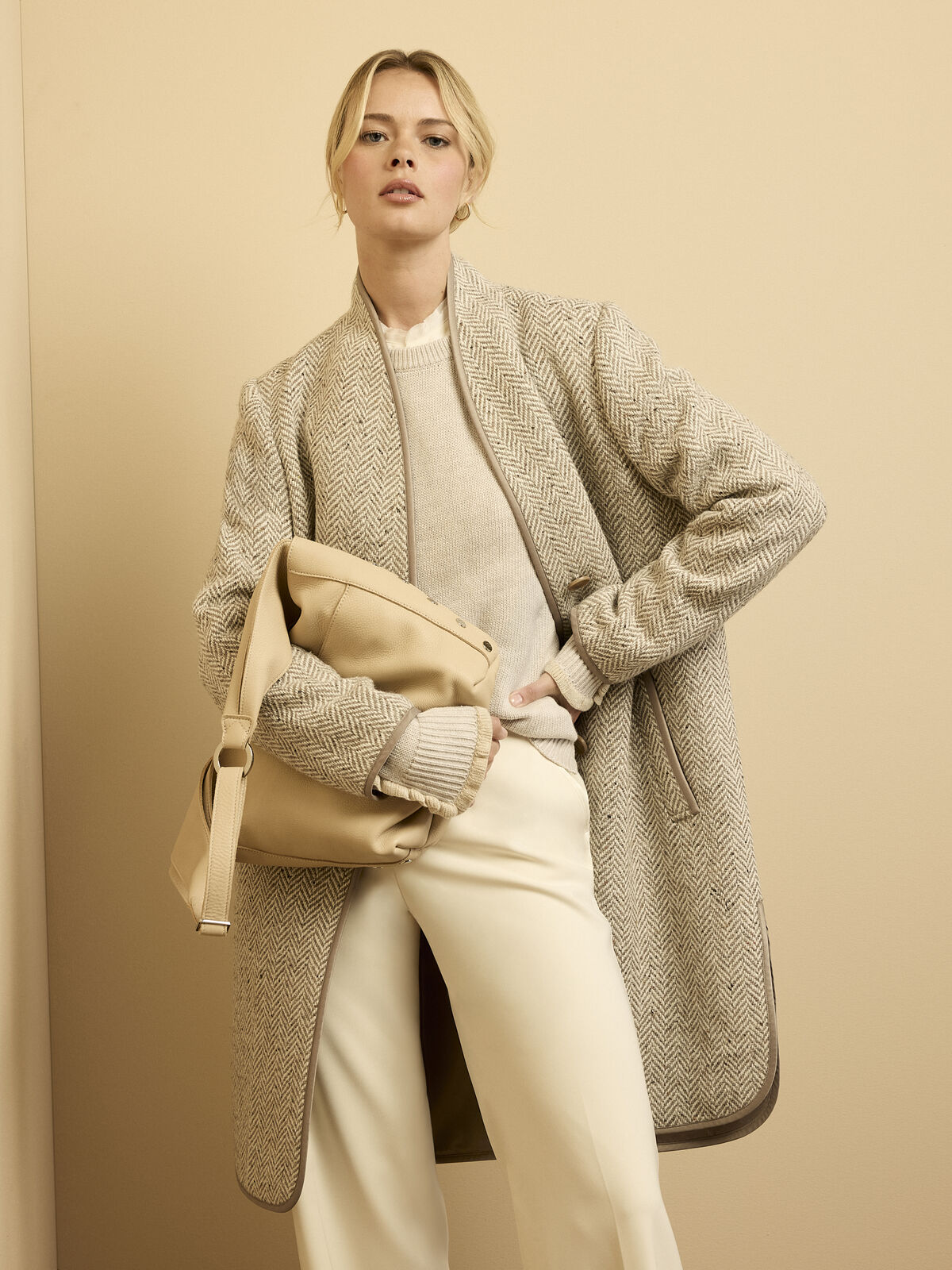 Herringbone Wool Blend Top Coat