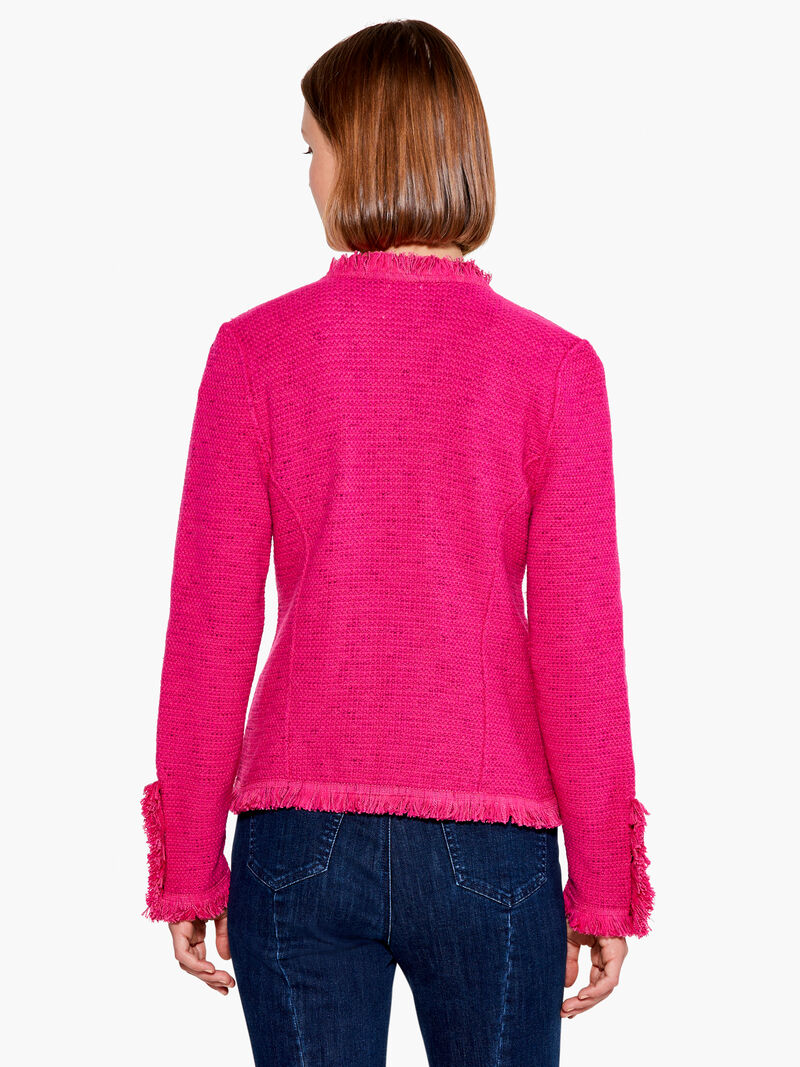 Woman Wears Fringe Mix Knit Jacket image number 2