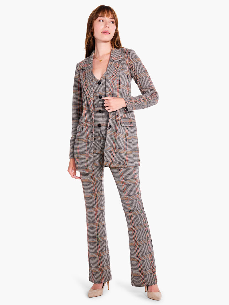 Woman Wears 31" Sketched Plaid Bootcut Knit Pant image number 4