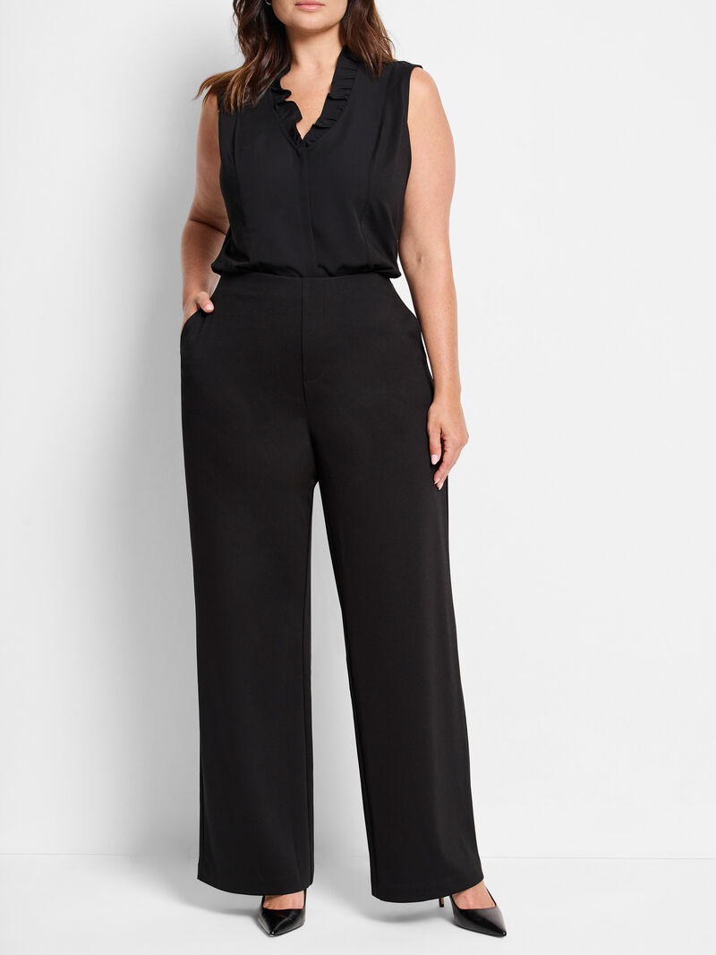 Woman Wears 30.5" Lenox Wide Leg Drapey Knit Pant image number 0