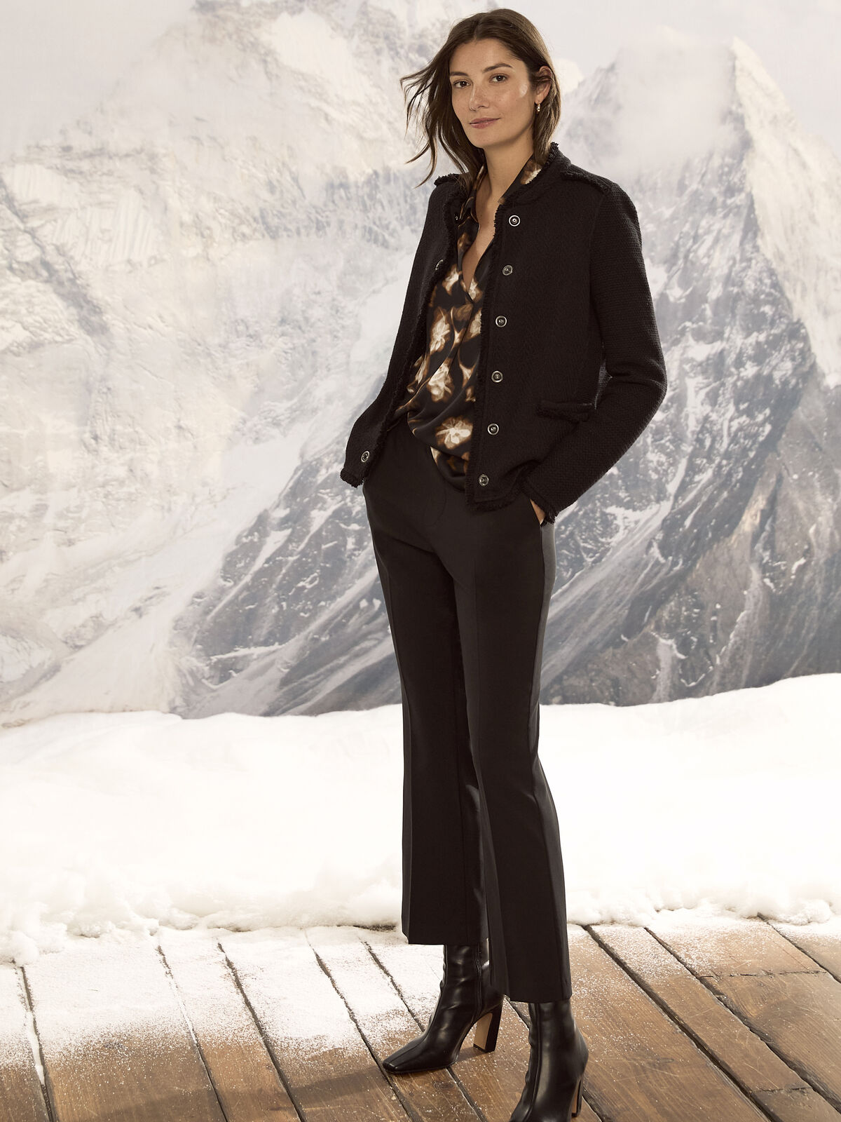 Military Fringe Mix Knit Jacket