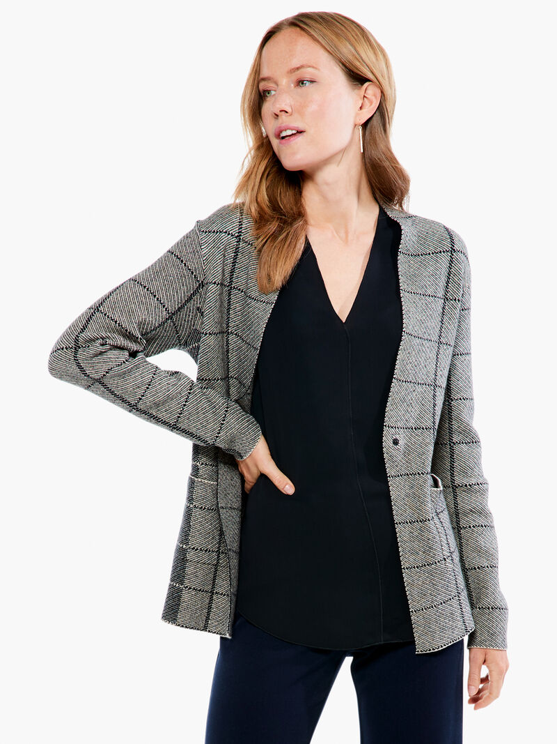 Woman Wears Placed Plaid Knit Blazer image number 0