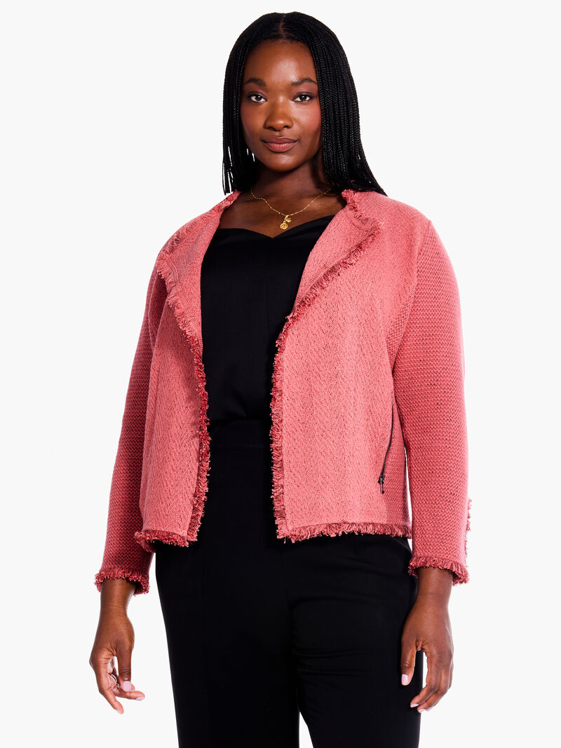Woman Wears Fringe Mix Knit Jacket image number 3
