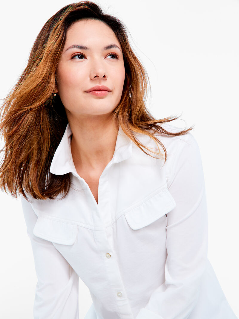 Woman Wears NZT Long Sleeve Angled Pocket Shirt image number 4