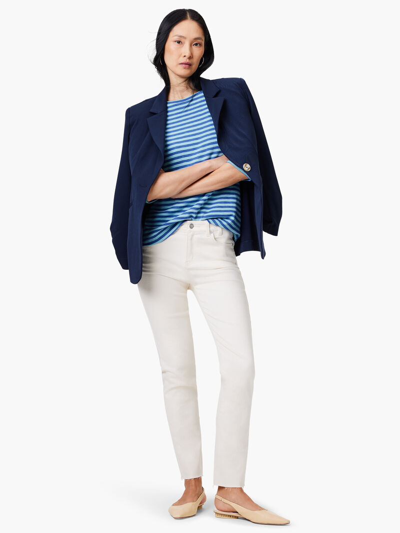 Woman Wears NZT 3/4 Sleeve Stripe Boat Tee image number 3
