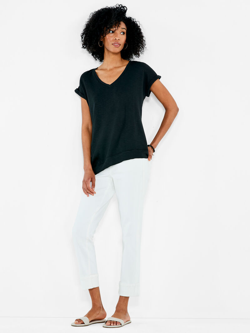 Woman Wears NZT Short Sleeve V-Neck Asymmetrical Tee image number 3