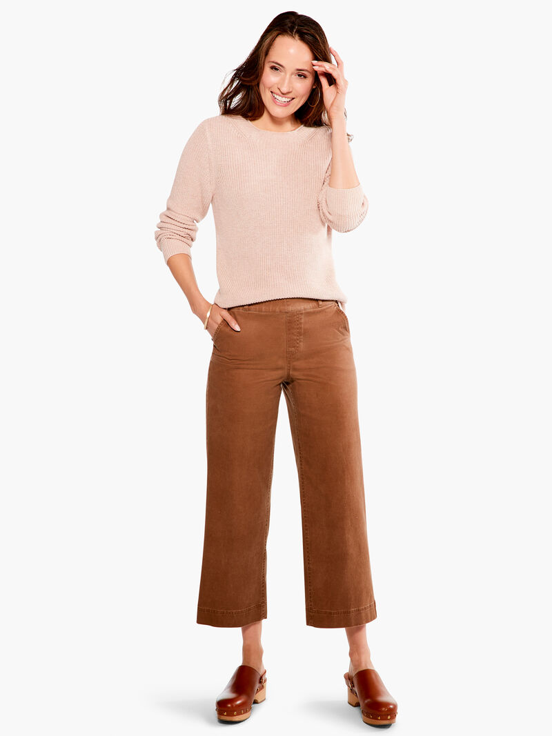 Woman Wears Shaker Knit Crew Neck Sweater image number 3