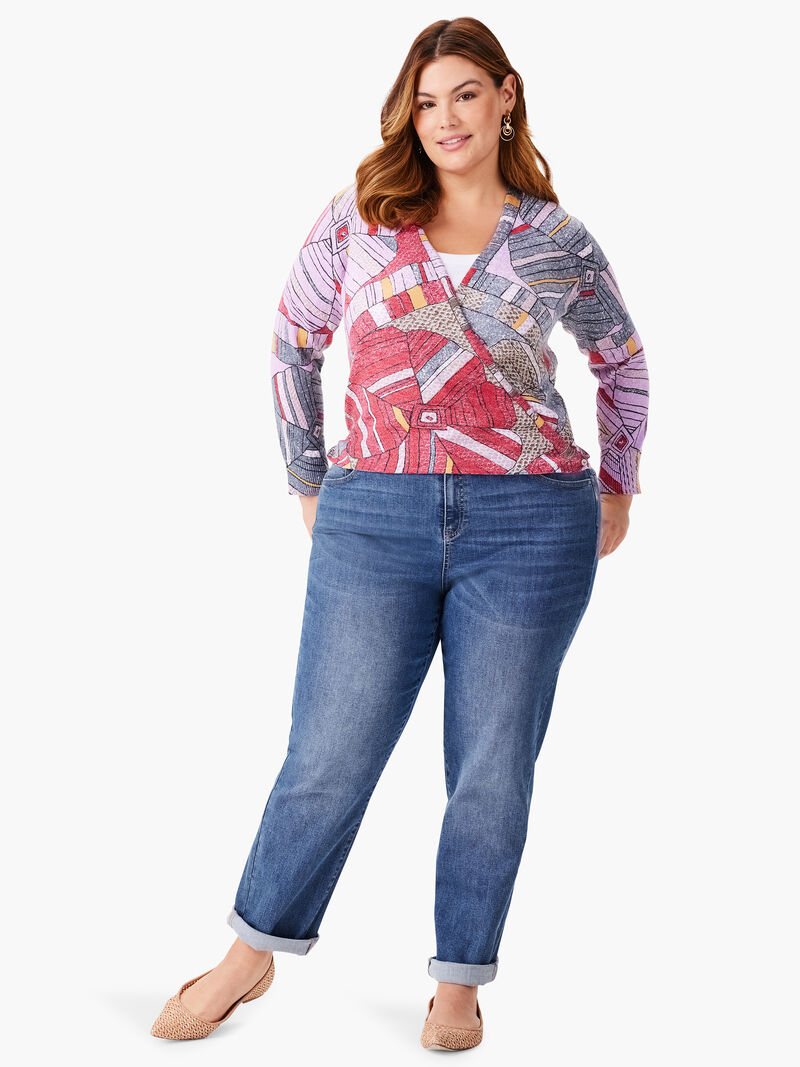 Woman Wears Mosaic Floral 4-Way Cardigan image number 1