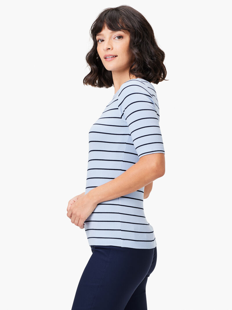 Woman Wears Wide Stripe Rib Knit Boatneck Tee image number 1