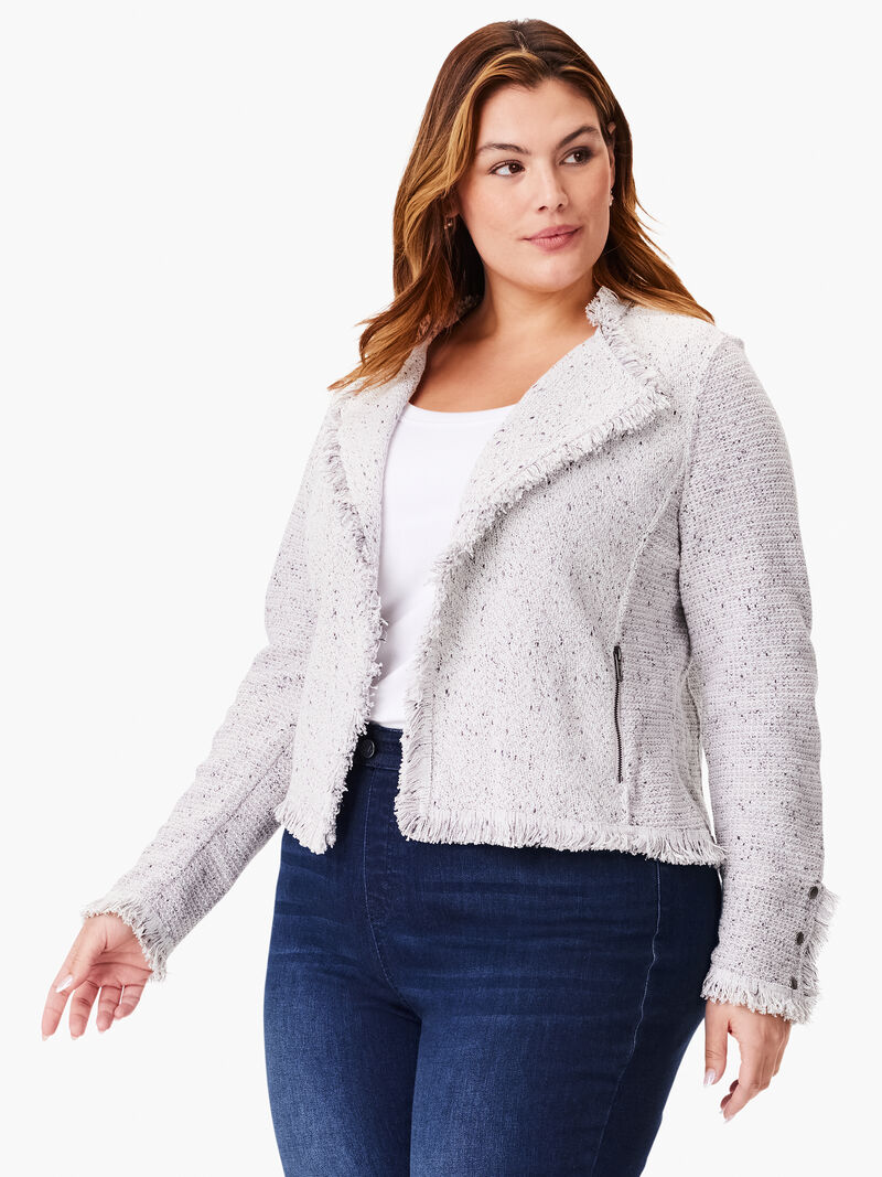 Woman Wears Fringe Mix Knit Jacket image number 0