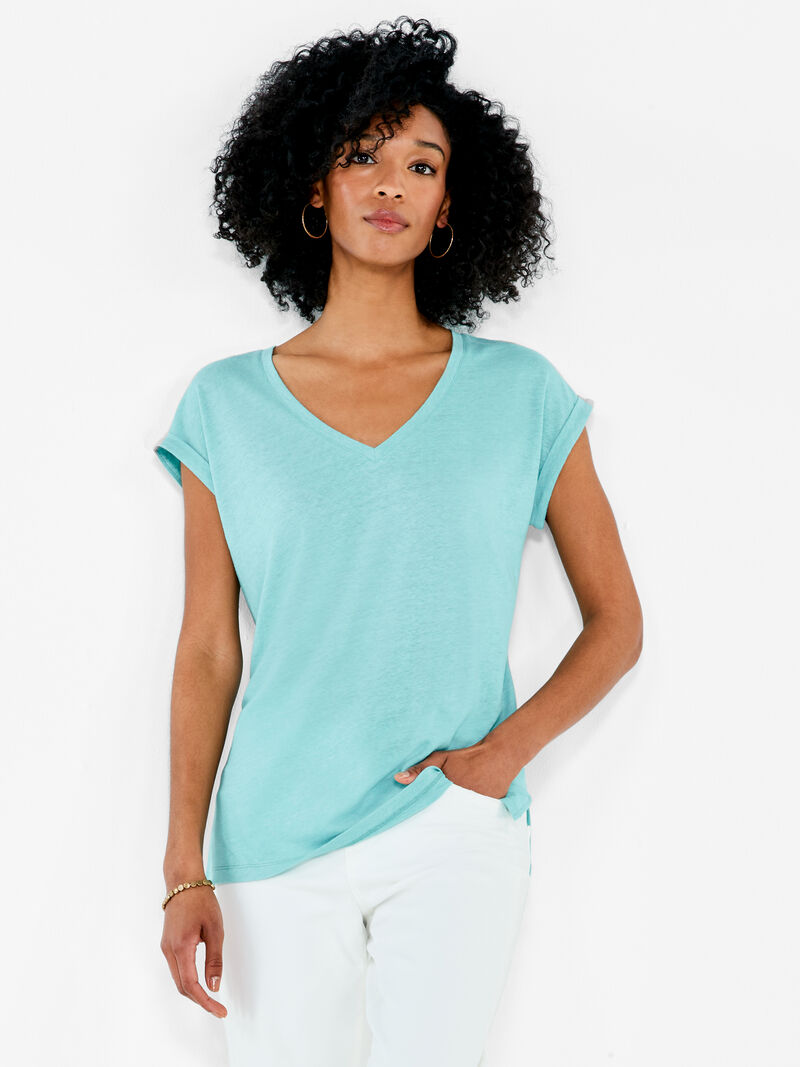 Woman Wears NZT Short Sleeve V Tee image number 0