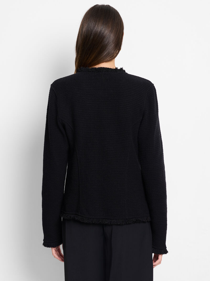 Woman Wears Fringe Mix Knit Pocket Jacket image number 3