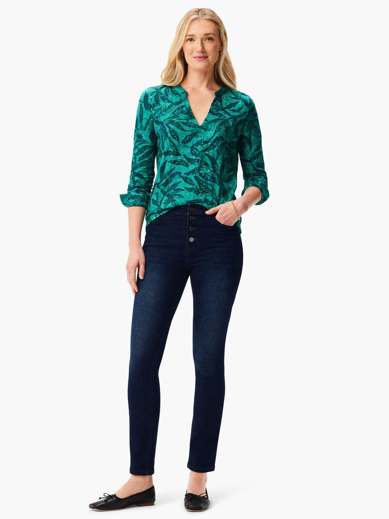 Woman Wears NZT Split Neck Long Sleeve Fern Tee image number 3