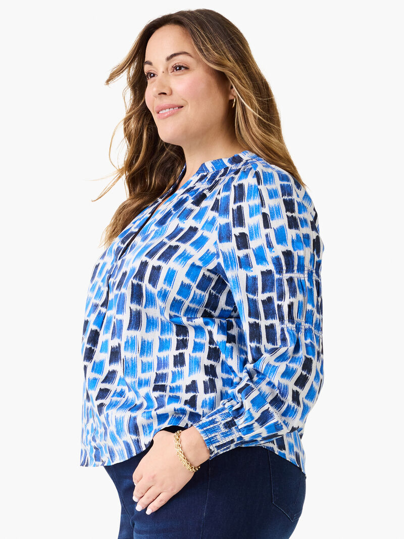 Woman Wears Brushstroke Blues Top image number 2