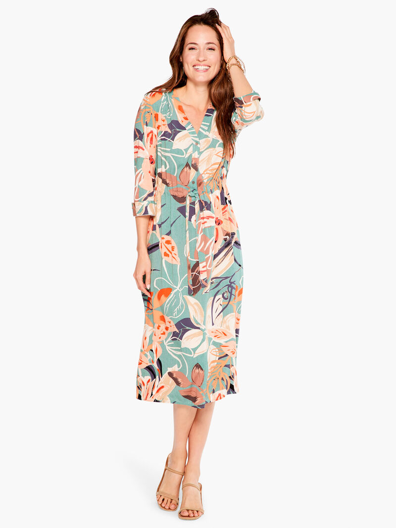 Woman Wears Artful Floral Live In Dress image number 0