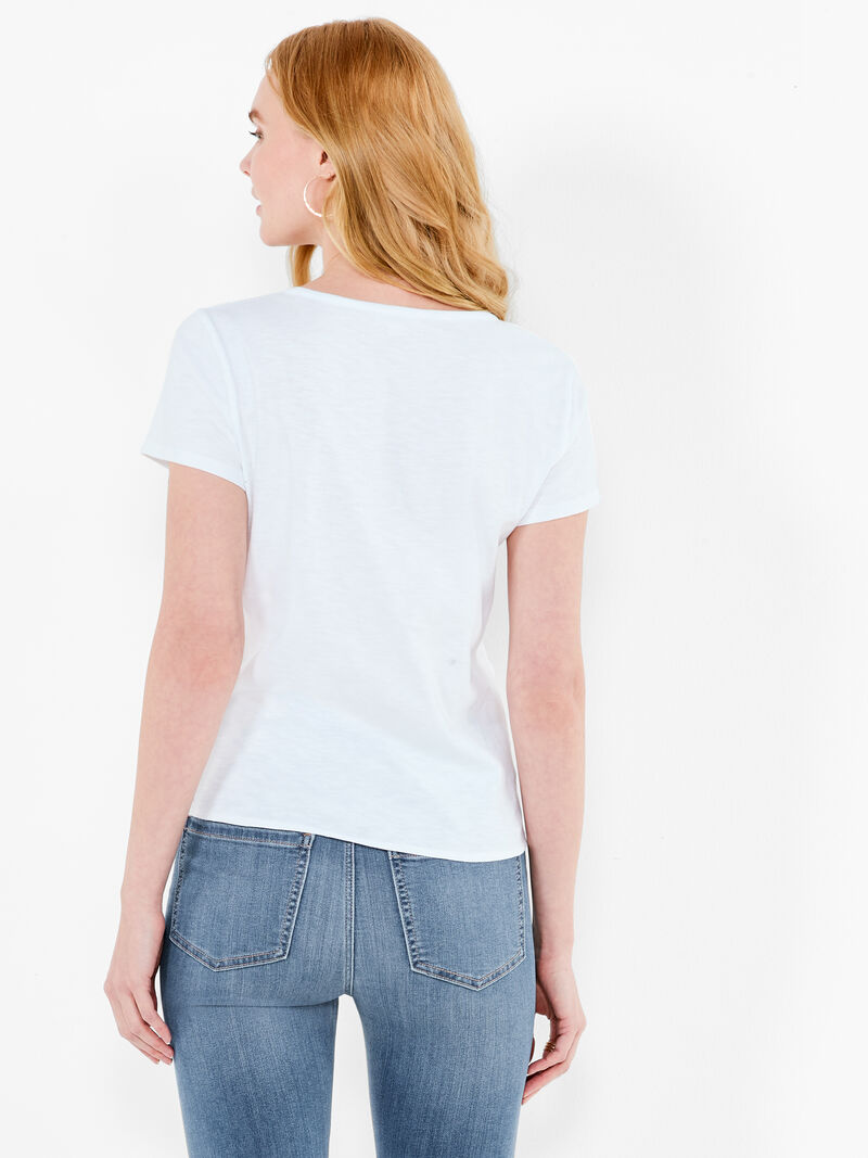 Woman Wears NZT Short Sleeve Round Neck Tie Front Tee image number 2