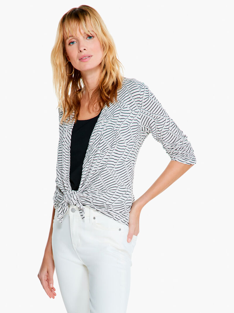 Woman Wears Mixed Lines 4-Way Cardigan image number 2