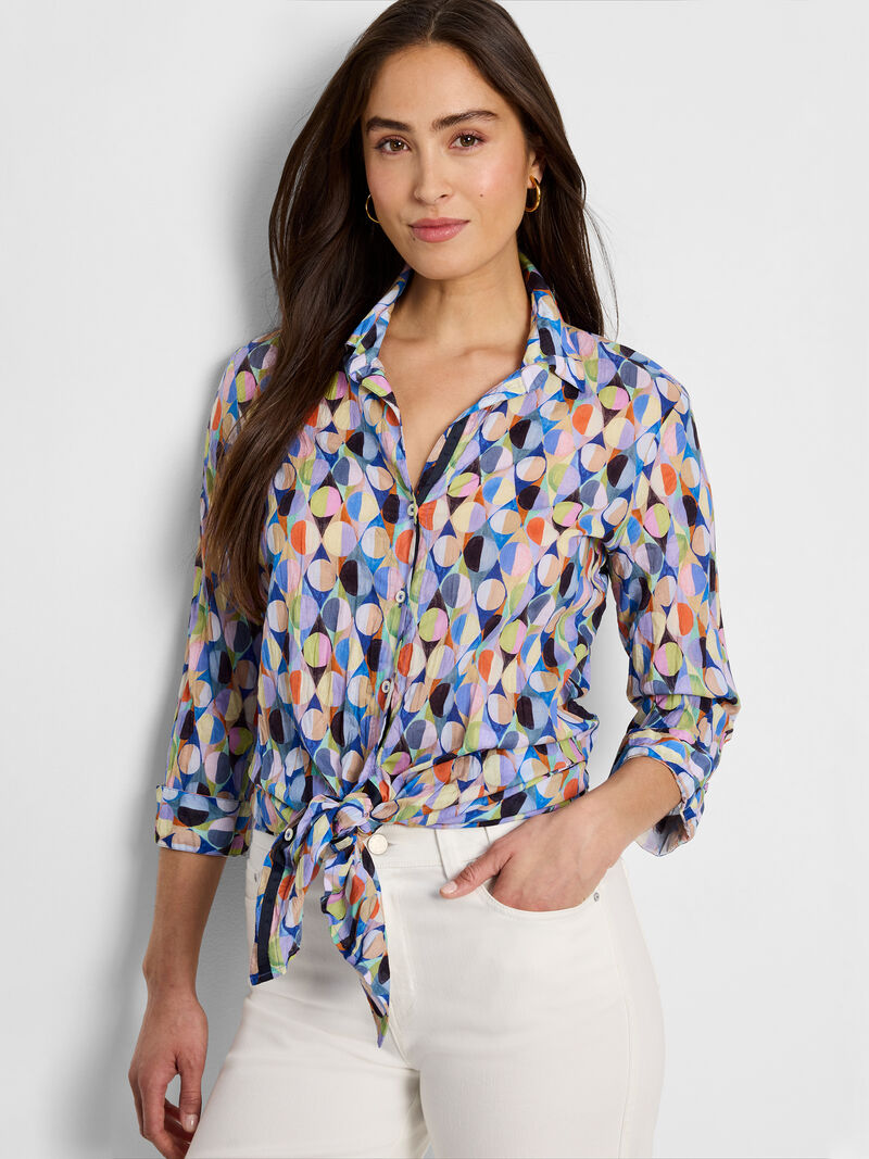 Woman Wears Social Circles Long Crinkle Shirt image number 0