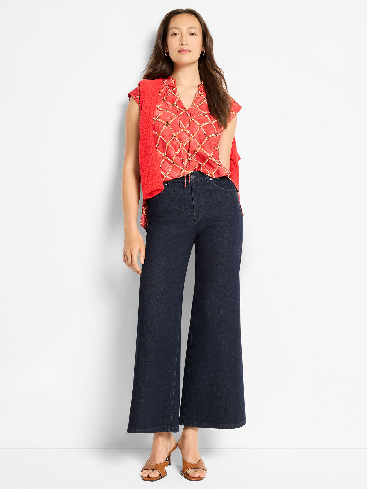 Squiggle Check Cap Sleeve Top