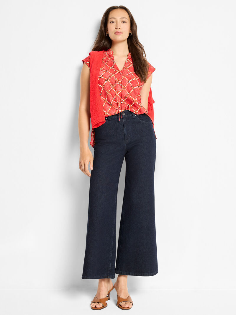 Squiggle Check Cap Sleeve Top