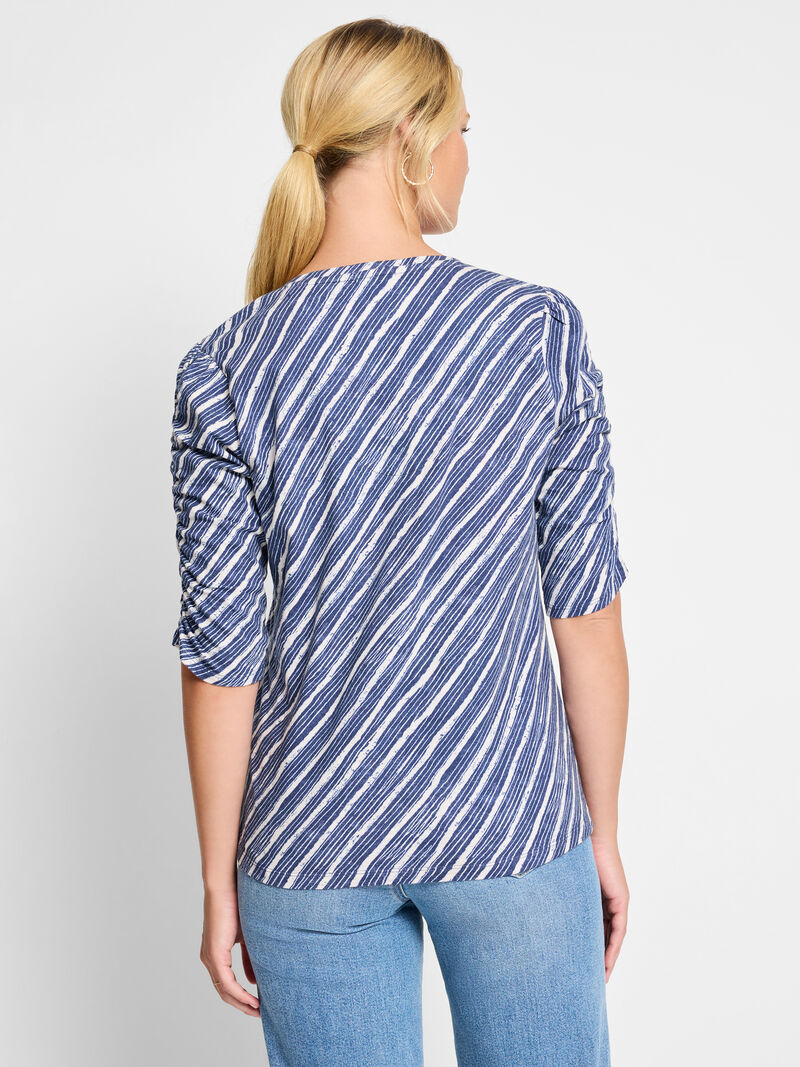 Woman Wears NZT Mixed Stripe Ruched Sleeve Tee image number 2