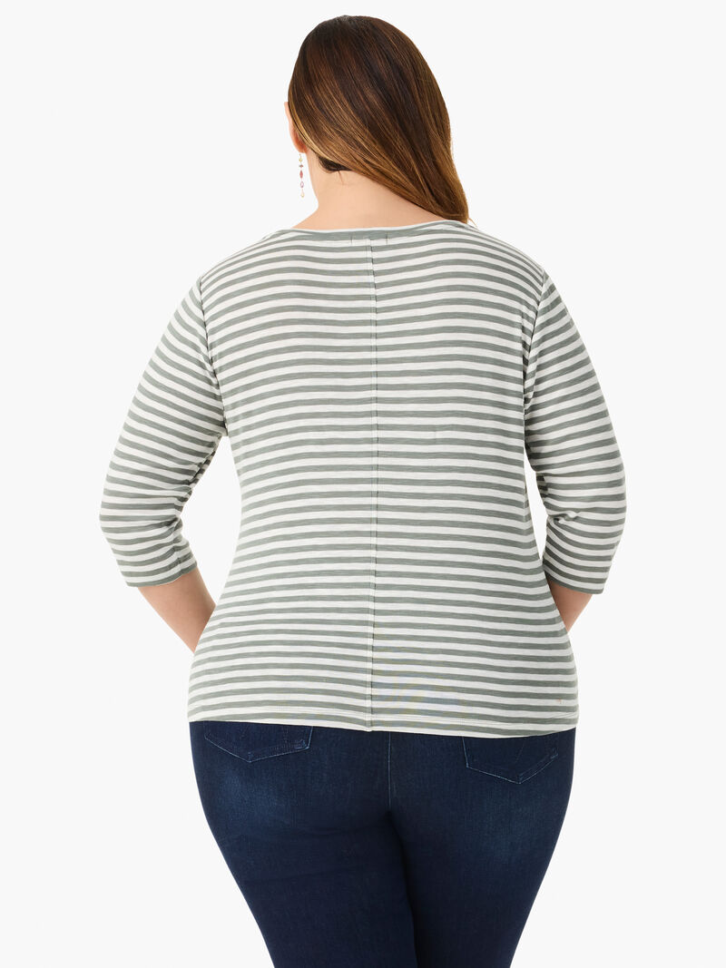 Woman Wears NZT 3/4 Sleeve Stripe Boat Tee image number 3