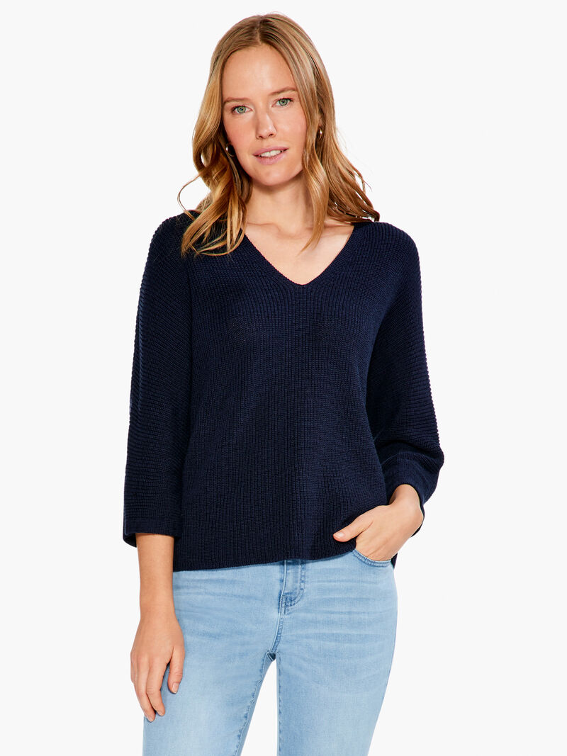 Woman Wears Relaxed Shaker Knit Sweater image number 0