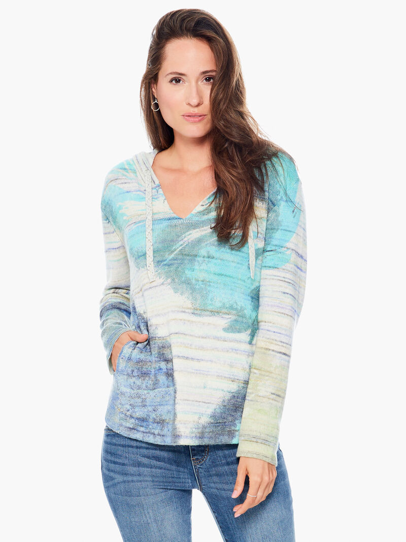 Woman Wears Watercolor Hooded Sweater image number 0