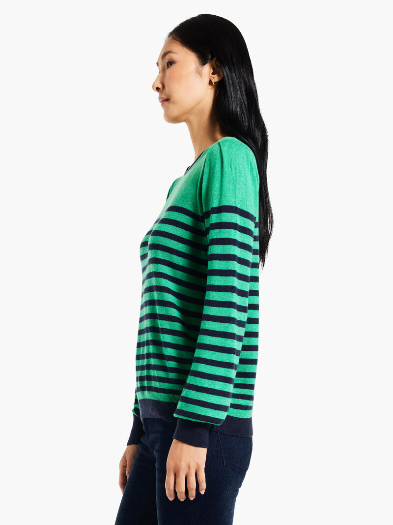 Woman Wears Striped Femme Sleeve Sweater image number 1