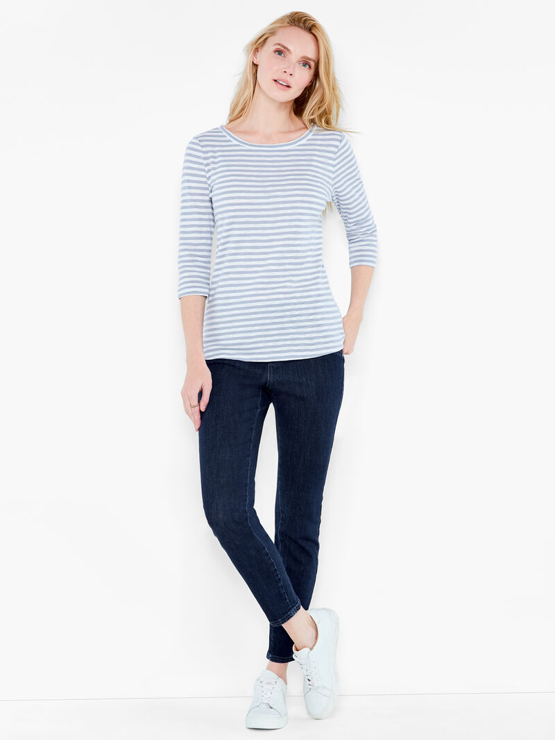 Woman Wears NZT 3/4 Sleeve Stripe Boat Tee image number 3