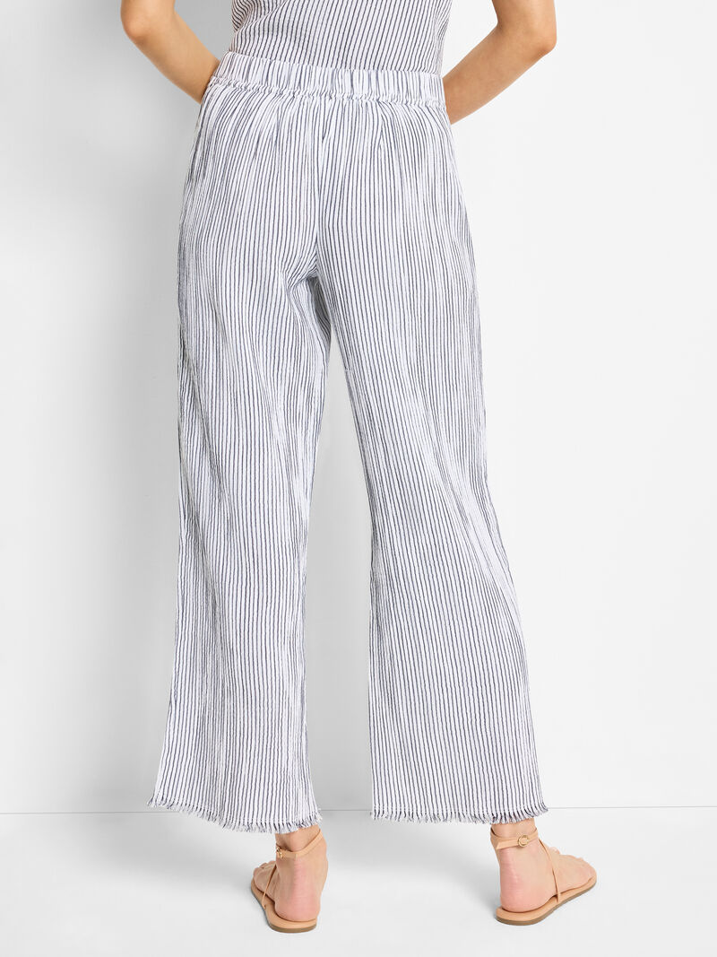 Woman Wears 28" Pinstripe Gauze Wide-Leg Pant image number 3