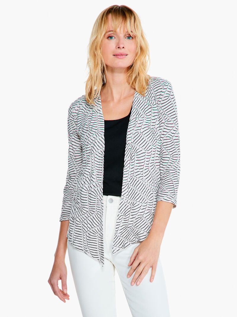 Woman Wears Mixed Lines 4-Way Cardigan image number 0