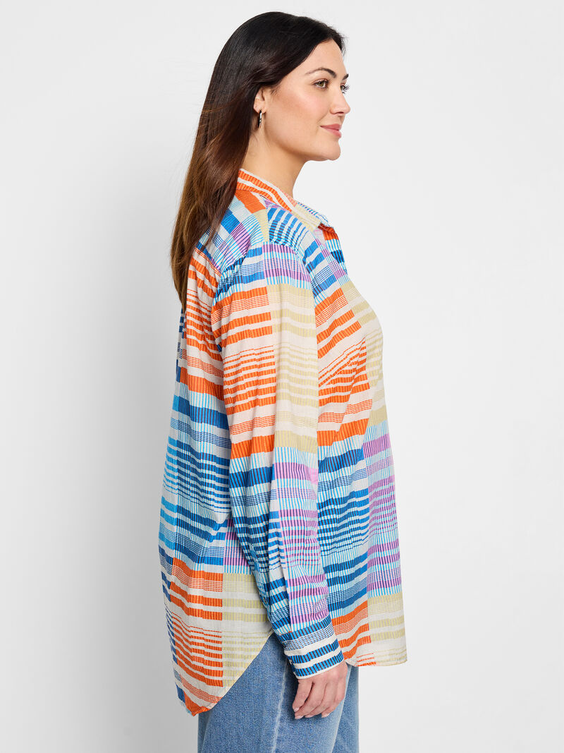 Woman Wears Sunset Stripe Cotton Boyfriend Shirt image number 2