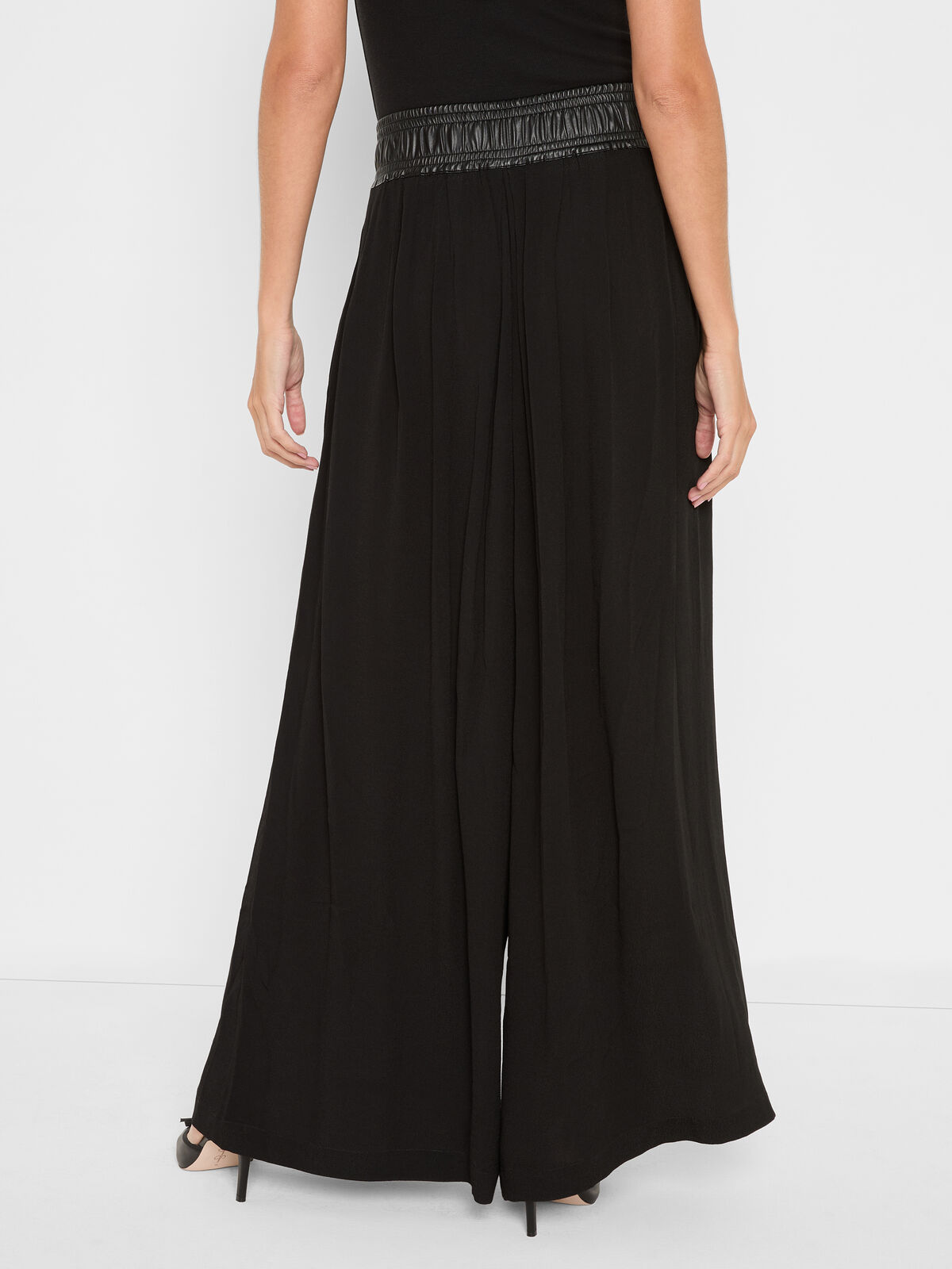 Iconic Faux Leather Waistband Palazzo Pant