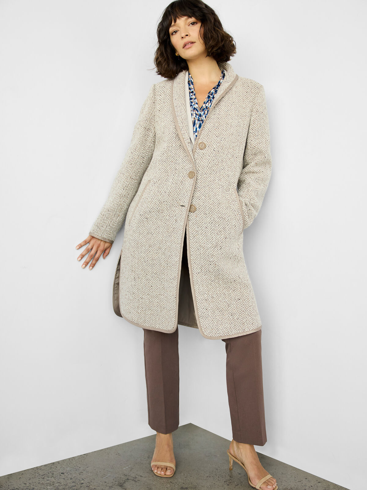 Herringbone Wool Blend Top Coat