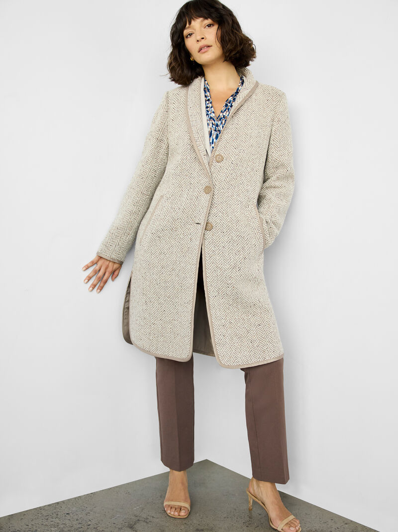 Woman Wears Herringbone Wool Blend Top Coat image number 2