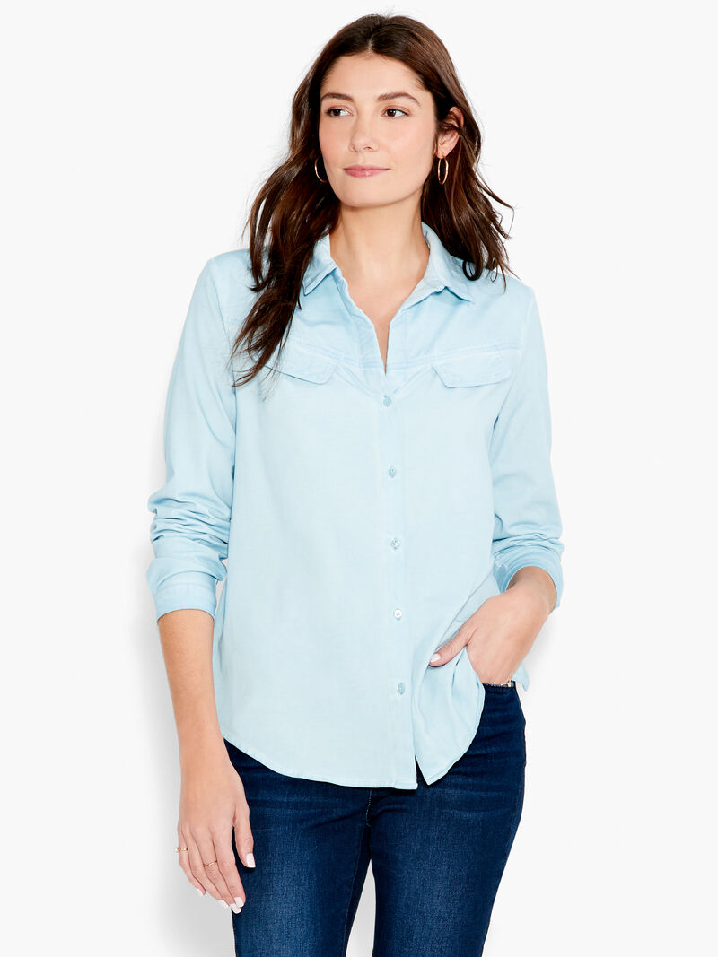 Woman Wears NZT Long Sleeve Angled Pocket Shirt image number 0