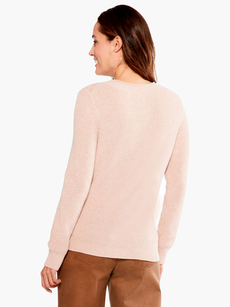 Woman Wears Shaker Knit Crew Neck Sweater image number 2